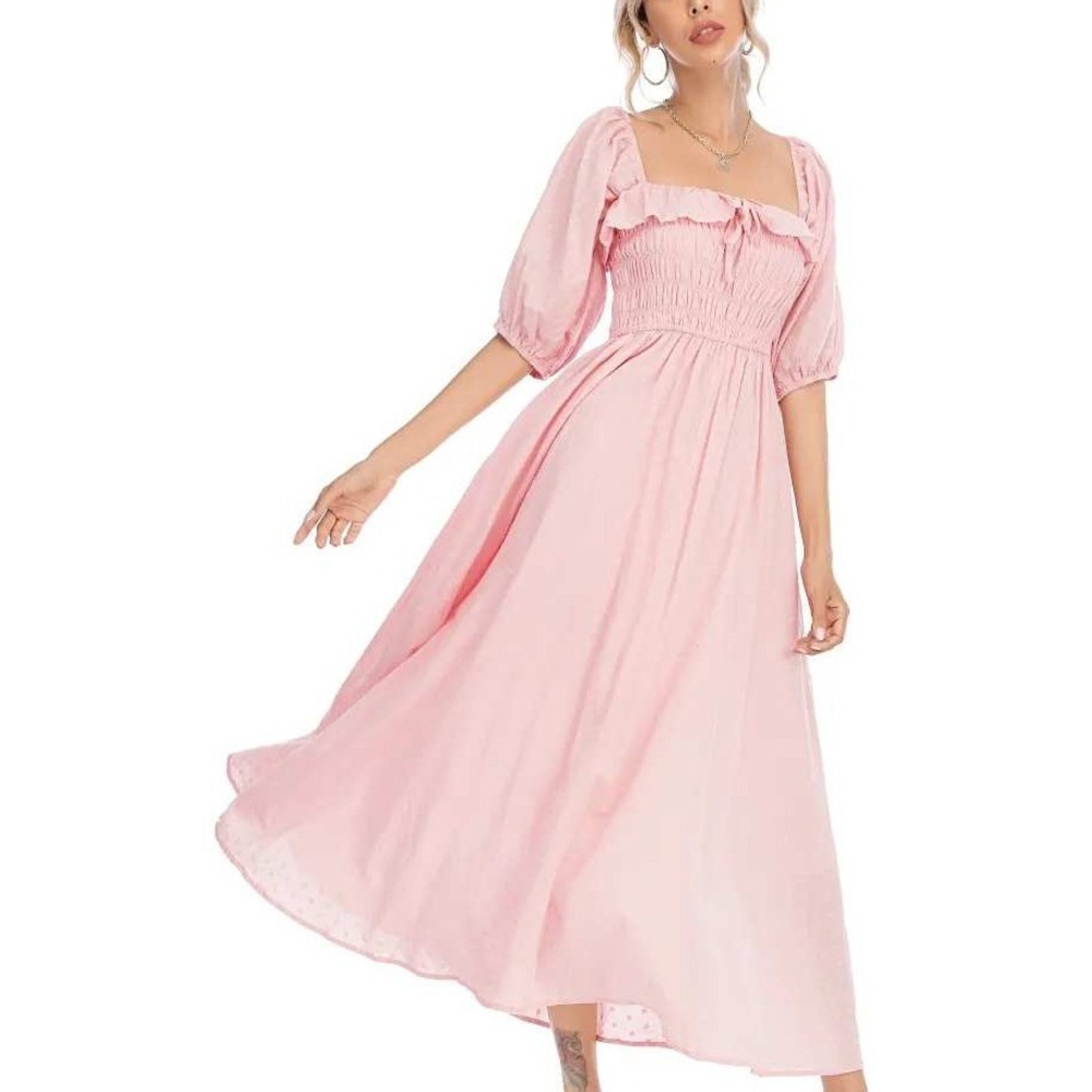 R.Vivimos Pink Half Sleeve Ruffled A-Line Maxi Dress Large Maternity Pregnancy